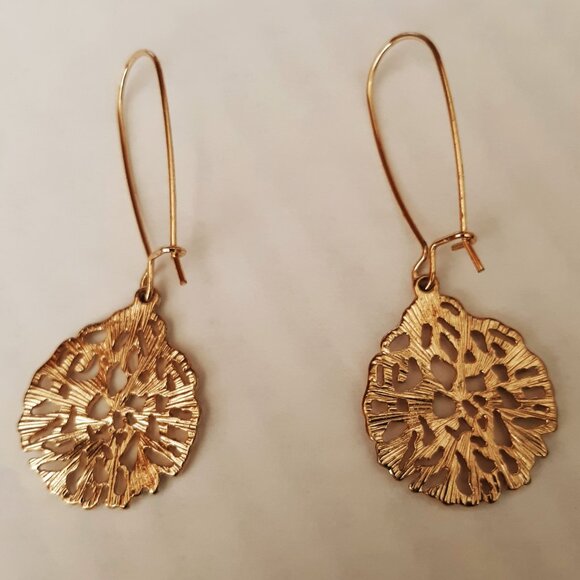 Vintage Pierced Round Dangle Earrings Gold Tone With Gold Tone Crystal Accents - Picture 2 of 5